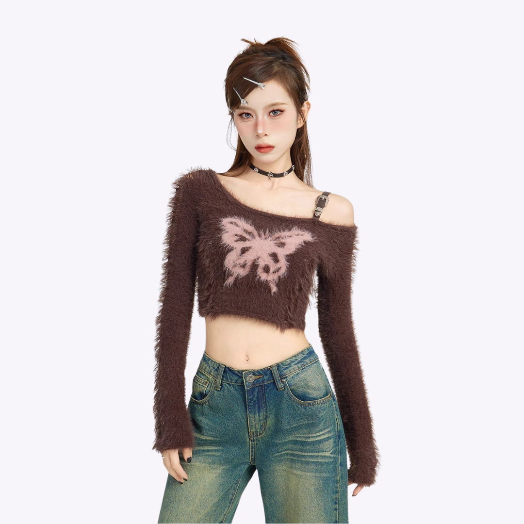 Image of Butterfly Knitted Cropped Sweater